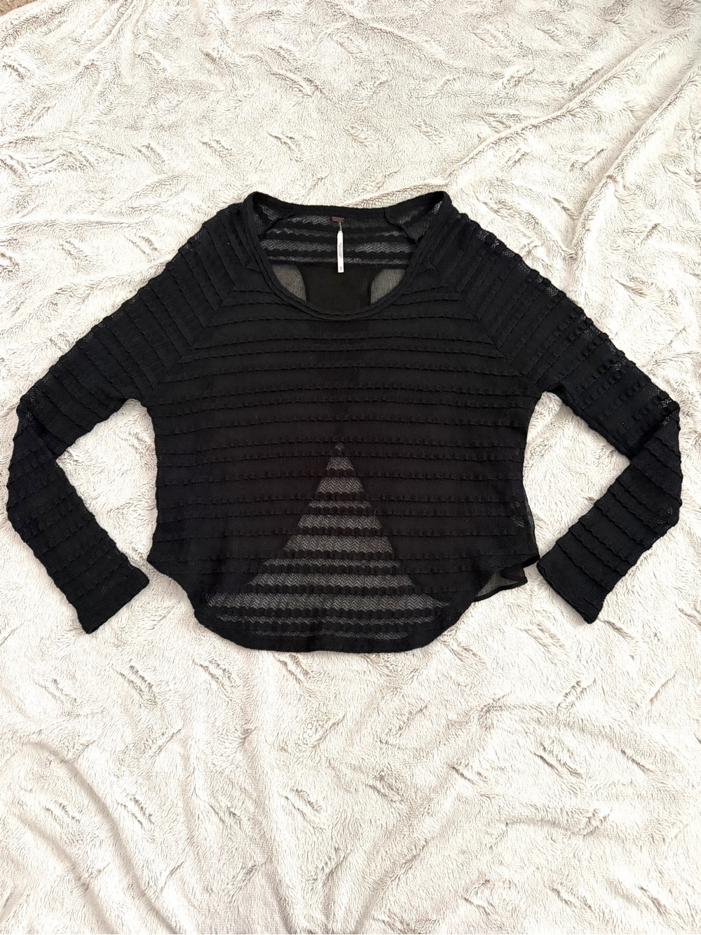 Free People Sheet Mesh Striped Crop Top Grunge Fairy Boho Festival Black XS
